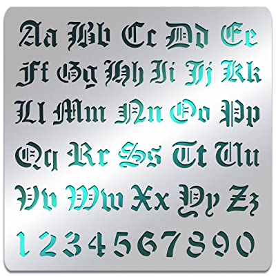 BENECREAT Buchstabenschablonen Aus Mattem Metall, Gotische A Bis Z-Alphabet- Und Zahlenschablonenvorlage zum Malen, Holzverbrennung, Leder Brennt, Gravur, Scrapbooking, 15.6x15.6 cm