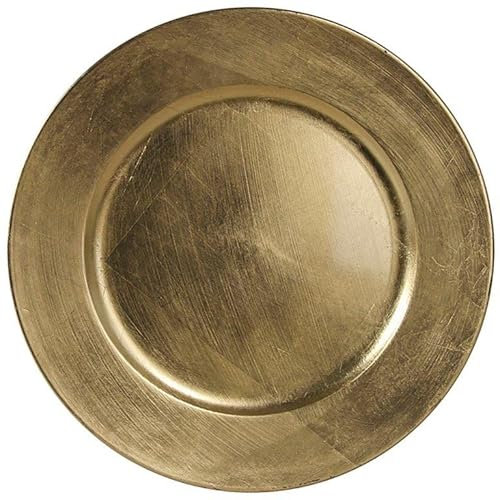 Annastore 6 x Platzteller im Vintage-Look mit unverwechselbarer Antik-Finish Patina Ø 33 cm - Dekoteller - Deko Teller - Weihnachtsteller - Adventsteller Farbe Gold