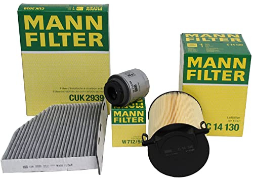 wospel Set di filtri Mann Compatibile per VW, Golf 6, Passat, B6, B7, Touran, Audi, A3, 8P, Seat, Skoda, Filtro Olio 1.2/1.4 TSI, Filtro Aria, Filtro antipolline, CUK 2939, C 14 130, W712/94,