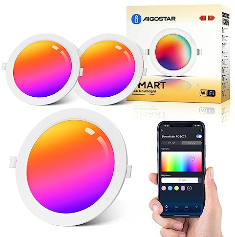 Aigostar 9W LED Downlight Slim 2 Pack, Smart LED Alexa Lights 780LM WiFi LED Einbauleuchten Kompatibel mit Alexa/Google Assistant, Dimmbar von warmem bis weißem Licht 3000-6500K, Φ118-128mm