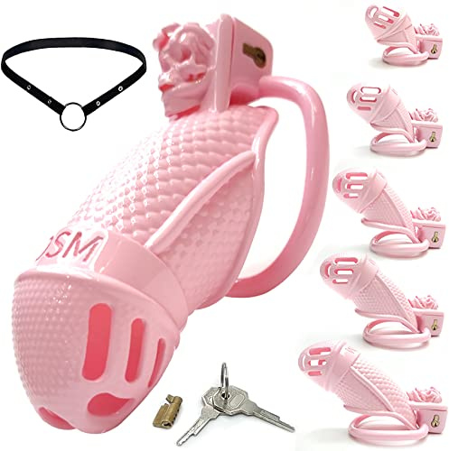 ScreaAss 2023 Reine Handarbeit Keuschheitsgürtel Harz Silikon Männliche Rosa Keuschheit Gerät Mit Gürtel Cock Cage Keuschheit Schloss 5 Größe Peniskäfig Bondage Sex Toys Für Männer,M,60mm