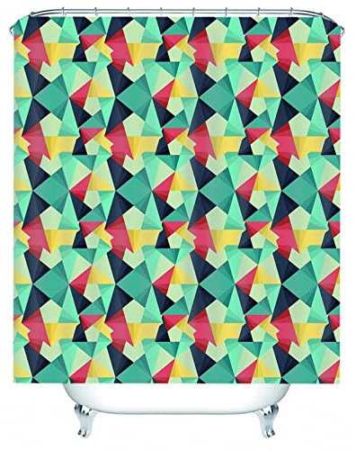 Rideau pour La Salle de Bain, Rideau Douche Motif Géométrique Vert Jaune Rouge Motif en Treillis 90x180 Baignoire Décor Polyester