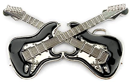 Oushengsi Western Cowboy Gitarre Gürtelschnalle Metall Schwarz Farbe Drop-Oil Persönlichkeit Musik Gürtel Link Schnalle Unisex Gürtelschnalle