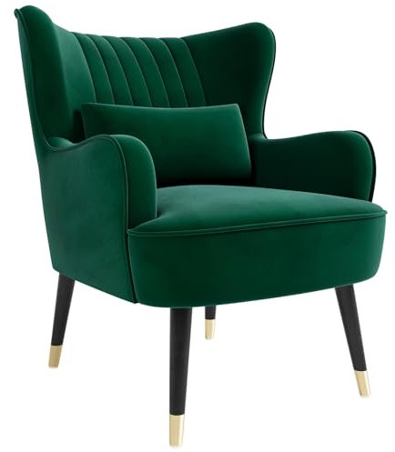 Vesgantti Samt Sessel, Moderne Relaxsessel mit Holzbein, Loungesessel mit Armlehnen, Ohrensessel für Wohnzimmer Schlafzimmer