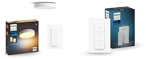 Philips Hue White Ambiance Pafonnier Enrave Small Blanc, compatible Bluetooth, fonctionne avec Alexa, Google Assistant et Apple Homekit & Dim Switch Télécommande nomade variateur de lumière V2