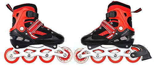 Inline-Skates, Rollschuhe, 3-in-1, Singer verstellbar, wechselbar, 3-in-1-Eis-Skates für Mädchen und Jungen und Damen, Größe M, Rot (Größe 35-38)