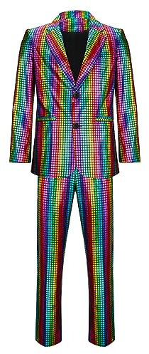 Herren 2-teiliges Disco-Kostüm, Jacke, Hose, Outfit-Set für Erwachsene, 70er Jahre, glänzende Metallic-Pailletten, Halloween, Cosplay, Partyanzug