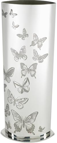 I LUV LTD Groß 10 inch Zinn Vase für Blumen Überall mit Schmetterlingsmuster Geprägt Hell Poliert Beenden Wohnaccessoires Lieferung im Karton