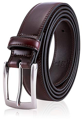 MILORDE Men's Genuine Leather Dress Belt, Handmade, 100% Cow Leather, Fashion & Classic Designs for Work Business and Casual, Mahogany, 36 (waist 34 - 35)