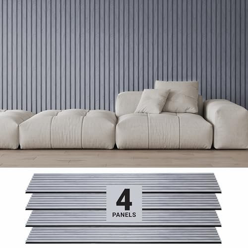 Wood Panels for Wall - Oak Acoustic Wall Panels - 4PK Wall Wood Panels - 94.49” x 12 - Soundproof Wood Wall Panels for Decor - Acoustic Slat Wood Wall Panels for Interior Decoration of Walls (Grey)