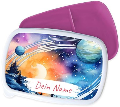 GRAZDesign Contenitore per il pranzo personalizzato con nome universo per l'asilo e la scuola, regalo per bambini - rosa