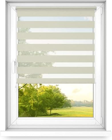 time4blinds - Zebra Roller Blind - Day and Night Blinds - Dual Layer Fabric Zebra Window Blinds, Bathroom, Kitchen, Bedroom Blind – 1000x2500 - Cream - Right