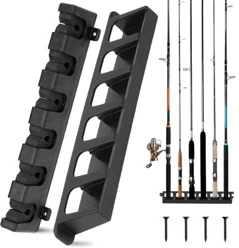 BNGXR Rutenhalter Wandhalterung,2 Paar Rutenständer,Rod Rack Angelzubehör,Schwarz Angelrutenhalter Wandmontage Vertikale zur Aufbewahrung von 6 Ruten,für Garage, Boot Garage,Keller Wand