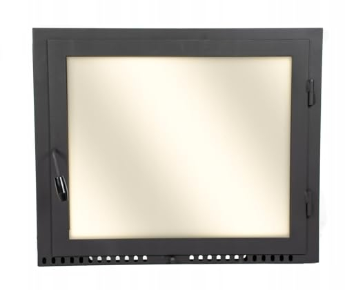 Kamintür 40x40 cm Pizzaofentür | Ofentür mit Hitzebeständiges Glass | Stahltür Ohne Flansch | Scharniere Auf der rechten | Backofentür Das Türchen zum Ofen Kamin | 400 x 400 mm