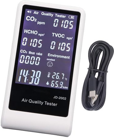 Luftqualitätsmonitor, Temperatur, Luftfeuchtigkeit, USB-Aufladung, CO2-Messgerät, Digitalanzeige, Automatischer Alarm für Detektor
