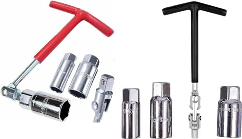 Spark Plug Wrench T-Handle Stainless Steel 16mm (5/8), 18mm (11/13”), 21mm (13/16) Socket Wrench Set. Flexible Spark Plug Removal Spanner Tool with Rubber Handle, Suitable for Cars/Bikes