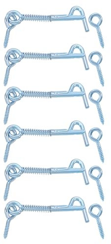 sourcing map 6Pcs Safety Hook and Eye Latch, 2.5 Iron Gate Hook and Eye Latch with Spring Lock for Family Farm Gate, Bathroom Doors, Barn Doors