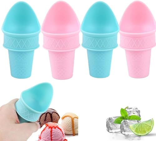 Plastic Ice Cream Cone Holder Ice Cream Snow Cone Rack,Plastic Ice Cream Snow Cone Rack,Food Grade Ice Cream Plastic Cup Spoon,Used to Dig and Load Ice Cream (Mixed-4Pcs)