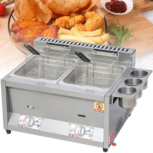 Friteuse A Gaz, Grande Friteuse avec Panier, Friteuse Professionnelle avec Cuve D'assaisonnement, pour Cuisine/Restaurant/Restaurant de Restauration Rapide,8L*2