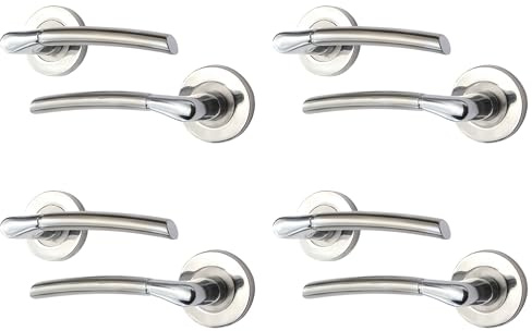 EAI Internal Door Handle Duo Finish | 4 Pairs Satin Nickel and Polished Chrome Lever on Rose Round