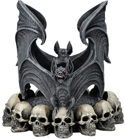 Fledermaus Kerzenhalter mit Schädeln 12 cm - Ritual-Deko, Gothic Kerzenständer