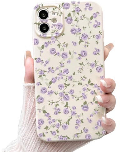 NITITOP Compatible with iPhone 12 Case Cute Flower for Women Girls Floral Dark Purple Rose Design Vintage Shockproof Soft Girly Slim TPU Fashion Protective Phone Cover - Dark Purple