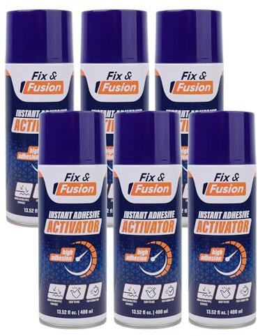 FIX & FUSION Activateur Spray (400 ml) | Accélérateur Séchage pour Colle Cyanoacrylate (CA) Super Glue | Bois, Plastique, Caoutchouc, Granit & Bricolage | Adhérence Renforcée, Séchage Rapide (6 Pack)