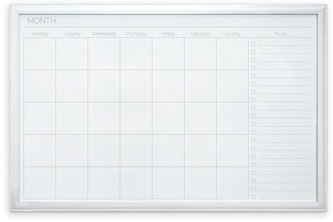 Magnetic Monthly Planner Dry Erase Board with White MDF Frame – Sleek Modern Design Wall Mounted Day & Month Planner Whiteboard for Kitchen, Office, Study, Bedroom, Functional Home Decor – H51 x W76cm