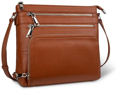befen Umhängetasche aus echtem Leder für Damen, leicht, mittelgroß, Anti-Diebstahl-Schultertasche mit integrierter RFID-Geldbörse