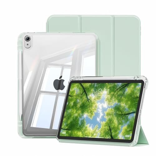zoyu Hülle für iPad Air 11 Zoll M4/M3/M2 / iPad Air 5./4. Generation, Grün | 2-in-1 Abnehmbare Abdeckung mit Schiebeschublade, Weiche Seiten und Transparente Harte Rückseite