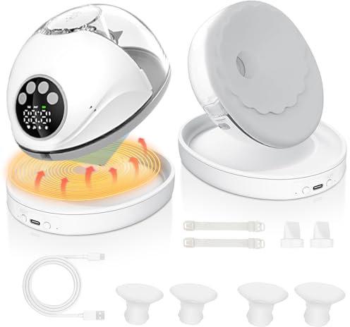 Smocraut Wearable Breast Pump Electric Hands Free Breast Pump,12 Levels 4 Modes with Heating Function and UV Disinfection,Painless Low Noise (MY382-Grey-2PC)