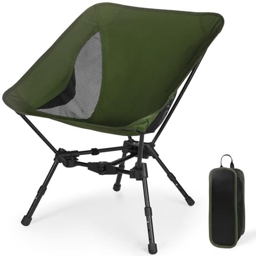 SHANNA Portabler Campingstuhl Faltbar Angelstuhl: Ultraleichter Höhenverstellbarer Faltbarer Outdoorstuhl Schnell Aufzubauendes Aluminiumgestell, Ideal für Picknicks, Outdoor-Reisen (Armeegrün)