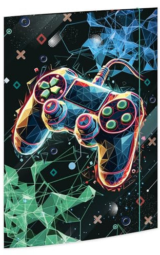 RNKVERLAG - Sammelmappe Gaming 240 x 330 mm, DIN A4, mit Gummizugverschluss und 3 Einschlagklappen, 1 Stück