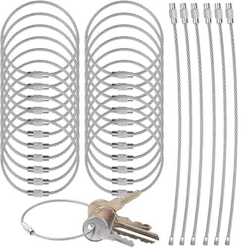 Llaveros de Alambre,30 piezas Llavero de Cable de 15 cm Llavero de Alambre de Acero Inoxidable,Laveros Cable Loops de 2 mm para Etiquetas de Equipaje,Llaveros,Llavero multifuncional