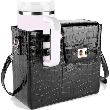 GSenhui Stanley Porte-gobelet, sac à main, sac à bouteille d'eau, sac de voyage Stanley, porte-bouteille d'eau avec bandoulière, sac à bandoulière portable d'extérieur pour tasse Stanley, c-noir,