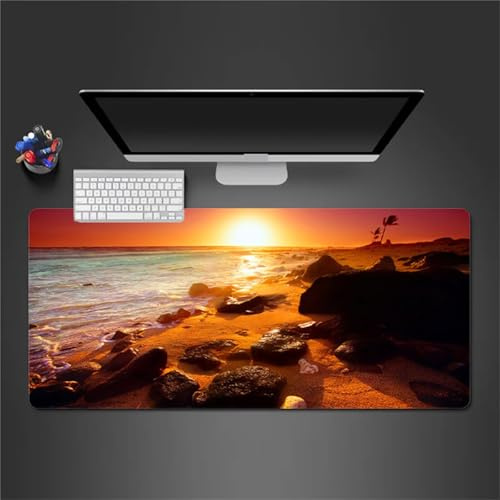 Mauspad Sonnenuntergangsstrand,Mauspad XXL 700 x 400 x 3mm Gaming Mousepad, Vernähte Kanten Mousepad,mit Anti-Rutsch für PC, Laptop
