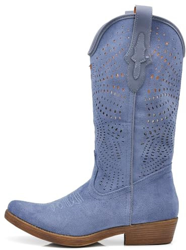 IF Fashion Scarpe Stivali Stivaletti Alla Caviglia Camperos Texani Primaverili Estivi Traforati da Donna C19004-5 blu jeans N.38