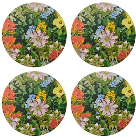 Creative Tops Tropical Floral Set mit 4 runden Tischsets Bedruckte Korkrückseite Hitzebeständig Fleckenbeständig Oberflächenschutz bis 120 °C Luxuriöse lackierte Oberfläche Leicht abwischbar, 29 cm