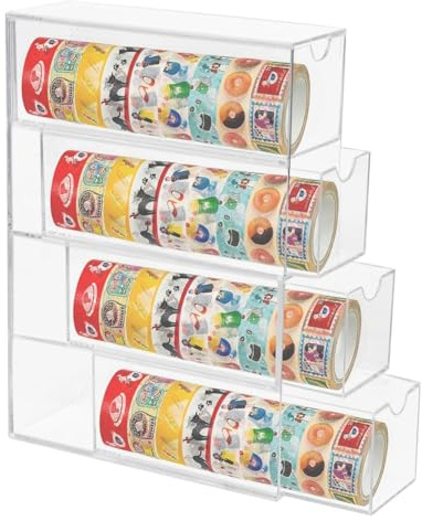 Eighosee Washi-Tape-Organizer, Stapelbare Washi-Tape-Box Aus Kunststoff mit 4 Schubladen, Transparente Aufbewahrungsschubladen