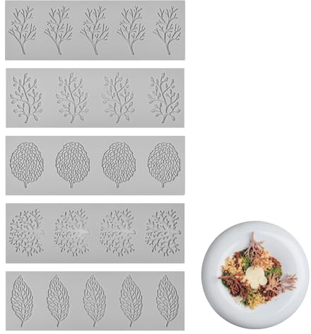 Vulcyxa 5 Stück Silikonformen Blätter, Silikon Spitzenform, 3D Fondant Silikonformen für Kuchendekoration, Wiederverwendbare Backformen für Schokolade, Gummi, Kekse, Kuchen Deko, DIY Tortendekoration