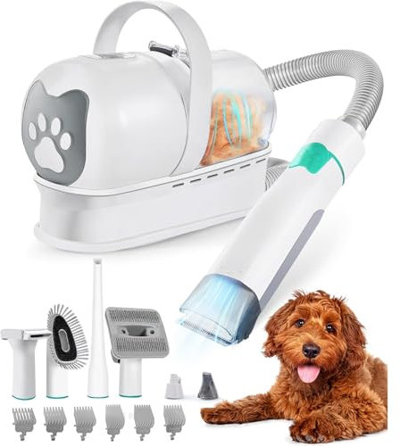 7 en 1 Perro y Gato Kit de Aspiradora de Aseo 400W Potente Succión Herramienta de Depilación Para Mascotas con Muda Cortapelos Profesional Cepillo Deslanador Para Todo Tipo de Animales Peludos