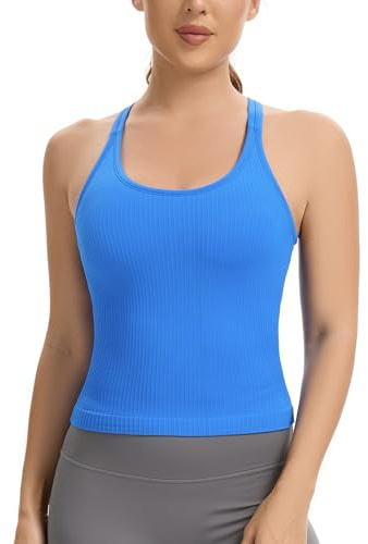 Lemef Damen Sport Tank Top mit Integriertem BH Racerback Ärmelloses Oberteil Workout-Shirt Yoga Crop Top