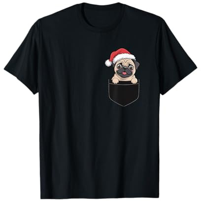 Mops Tasche, Weihnachten Mops in Einer Tasche, Mops Nikolausmütze T-Shirt