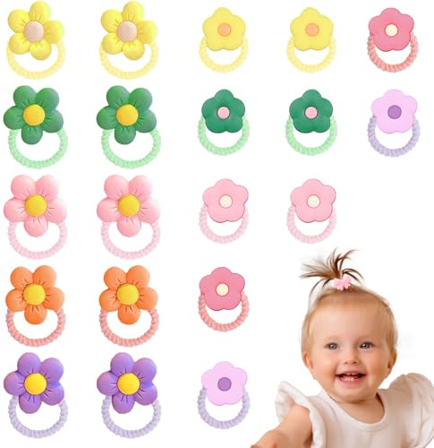 SUBTAVIK 20 Stück Baby Haarbänder, elastische Haargummis für Mädchen, süße Kinder Haaraccessoires, Blumen Haargummis für Babys und Kleinkinder