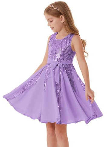 GRACE KARIN Mädchen Glitzerndes Pailletten Prinzessinnenkleid Geburtstagspartykleid Sommer Blumenmädchen Kleid für besondere Anlässe Festival-Outfit 5-12 Jahre