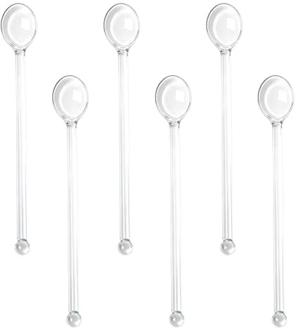 6 Stück Glasrührlöffel,Rührlöffel,Kaffeelöffel und Dessertlöffel,Hitzebeständige Lang Glaslöffel Für Tee,Kaffee,Kaffeelöffel Glas 14,8 cm