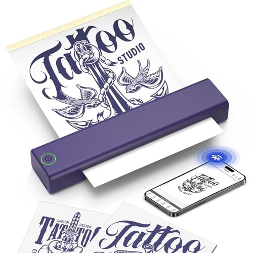 SupDesk Impresora Bluetooth para tatuajes con 5 hojas de papel de transferencia, máquina de plantillas, impresora térmica, compatible con smartphones, tabletas y PC, para artistas y principiantes