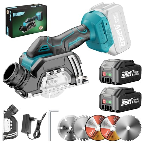SINGTIP Mini Meuleuse d'angle sans fil Compatible avec Batterie Makita 18V, 76mm 19500tr/min Disqueuse Sans Fil avec 2 Batteries 4,0Ah, 5 Disques pour Métal, Bois | Protection Anti-Poussière