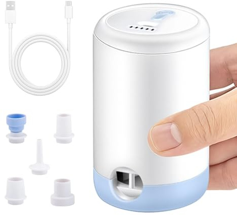 Portable Electric Air Pump, USB-C Rechargeable Air Pump with 5 Multiple Nozzles, Fast Vacuum Pump In/Deflating for Air Mattresses Pool Floats Swimming Rings Vacuum Storage Bag