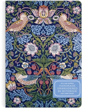 William Morris Strawberry Thief Handmade Embroidered B5 Journal